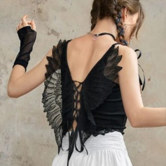 Medium 8/10 ROMWE Fairycore Wing Lace Up Backless Cami Top - Picture 3 of 3